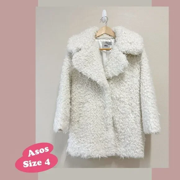 ASOS Faux Fur Coat with Snap Closure, Size 4 - Picture 1 of 8